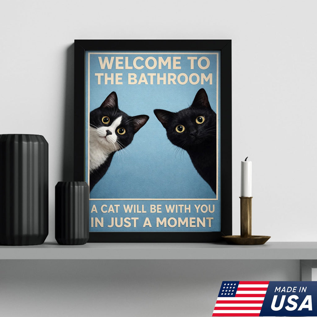 Funny Cat Bathroom Wall Art, Welcome to the Bathroom Cat Canvas