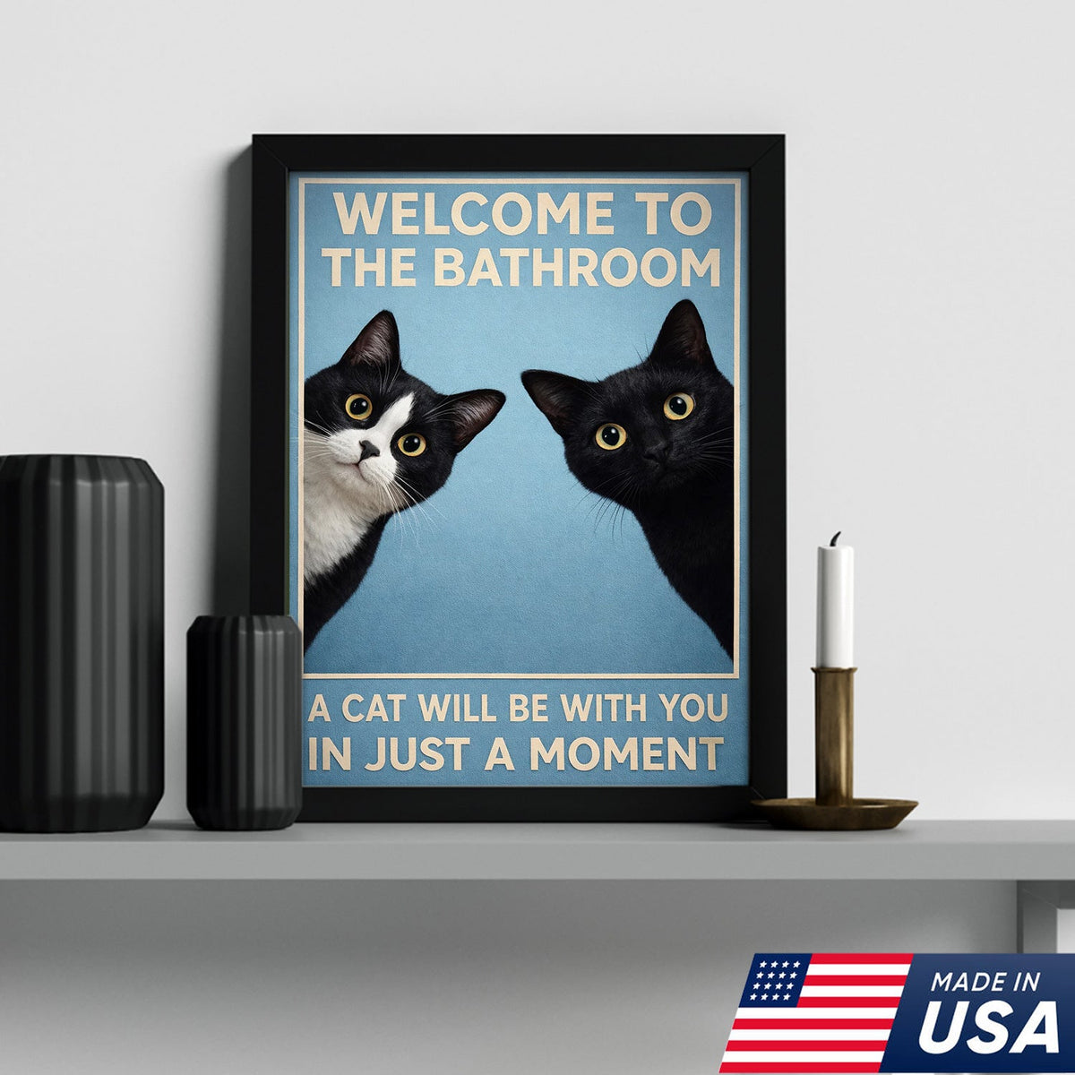 Funny Cat Bathroom Wall Art, Welcome to the Bathroom Cat Canvas
