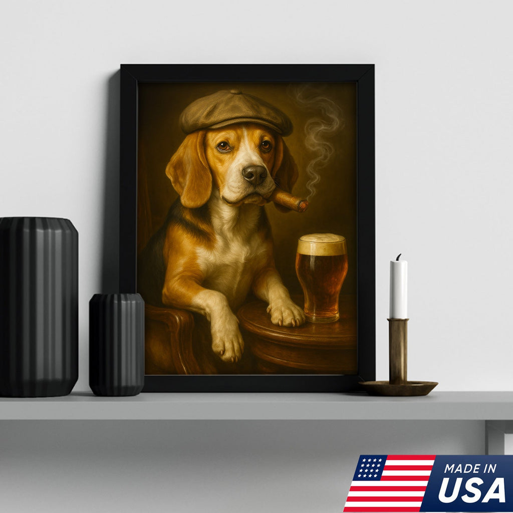 Beagle Dog Cigar Wall Art Canvas – Funny Beer Lover Wall Art for Rustic Bar & Man Cave