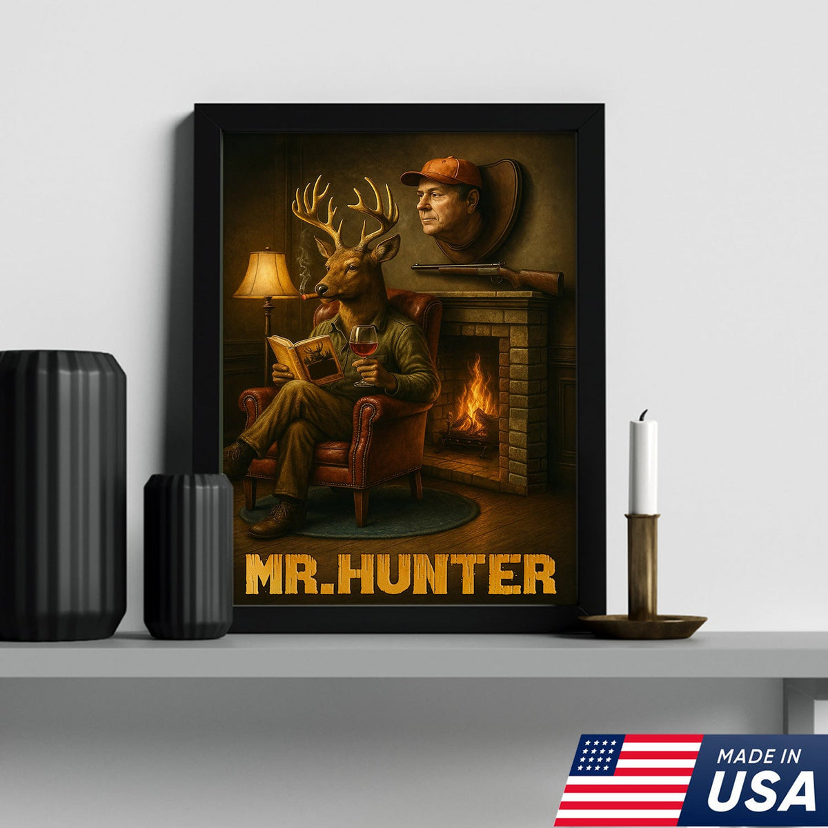 Funny Deer Hunter Wall Art, Rustic Cabin Decor for Hunters, Mr. Hunter Canvas Print