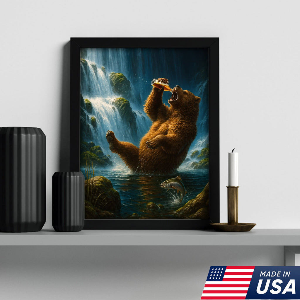 Funny Beer Bear Canvas Wall Art – Perfect Gift for Beer Lovers, Hunters & Outdoor Adventurers