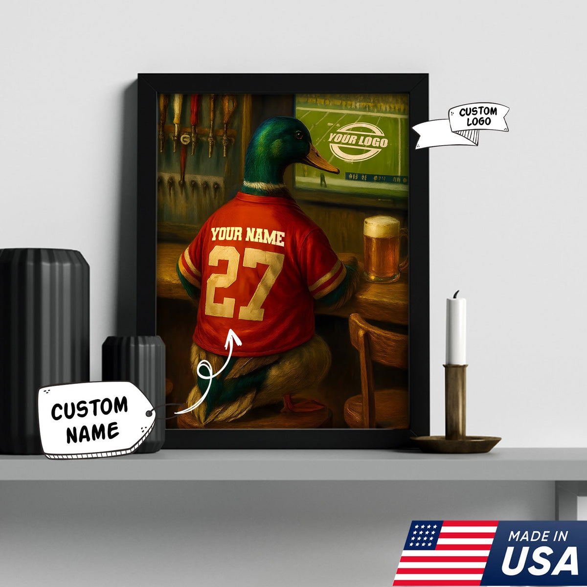 Custom Mallart Duck Football Canvas Wall Art – Personalized Duck Watching Sports Drinking Funny Sports Bar Decor