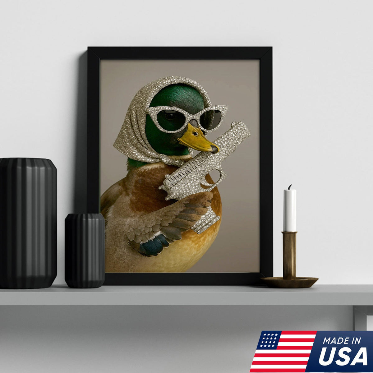 Glam Duck Canvas Art – Fancy Diamond-Style Shades & Sparkling Prop