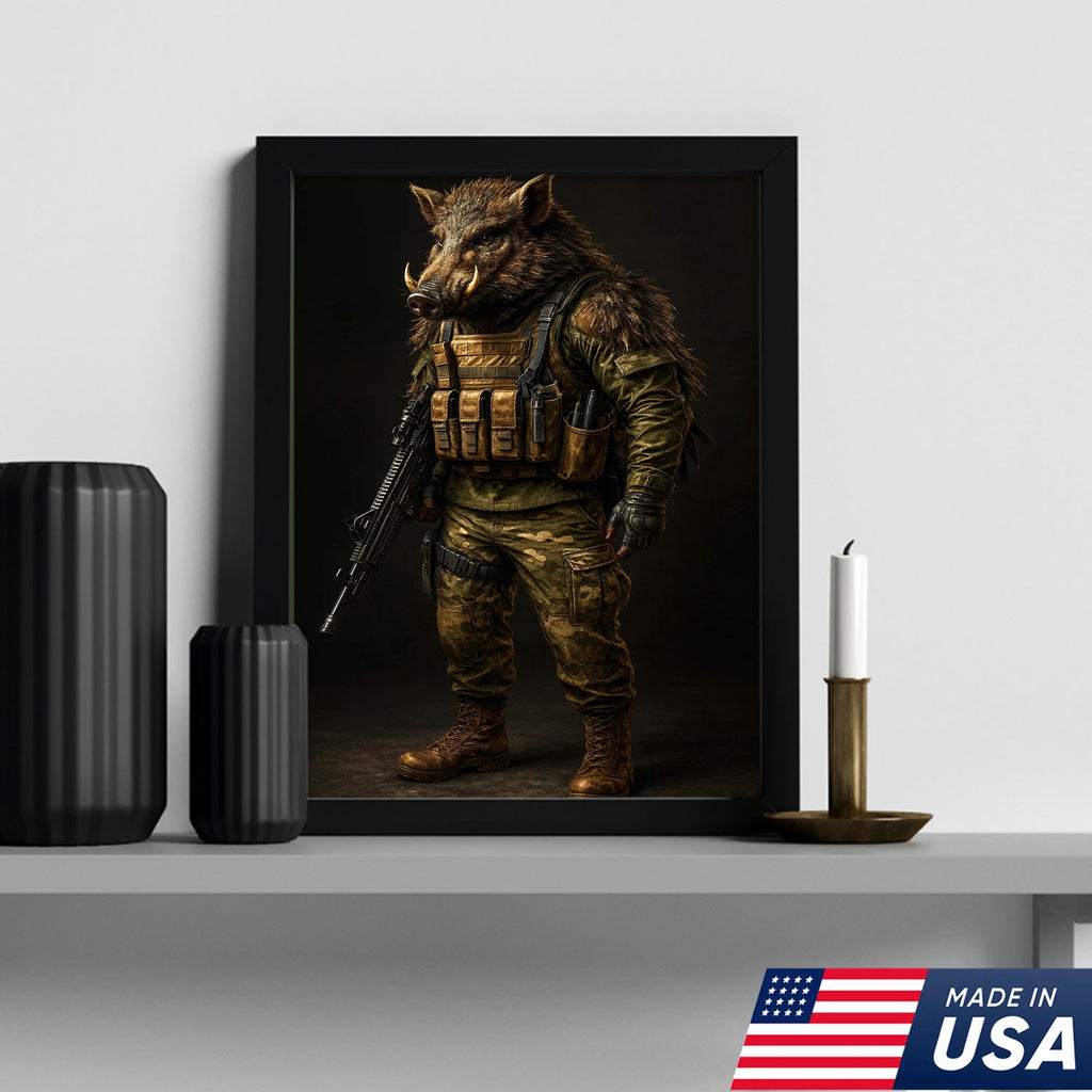 Tactical Boar Canvas Art – Armored Wild Hog Warrior in Combat Gear