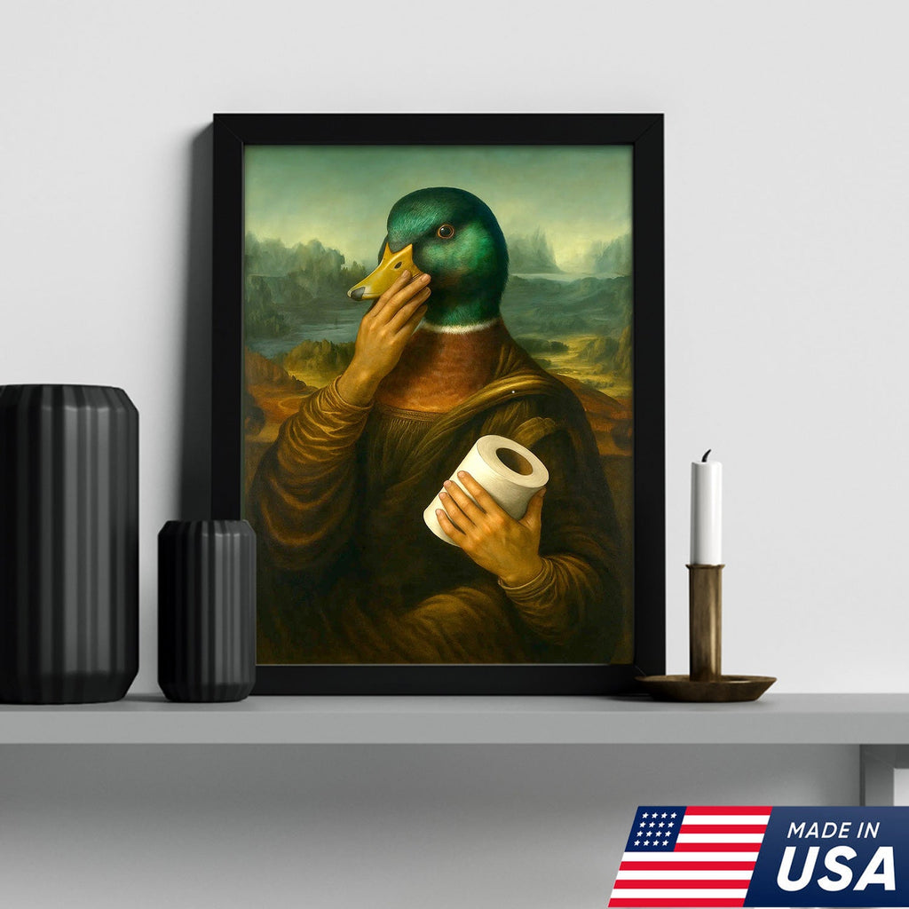 Funny Duck Canvas Wall Art, Parody Bathroom Artwork, Humorous Animal Portrait Decor