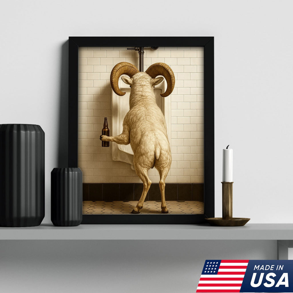 Whimsical Dall Sheep Canvas Wall Art - Funny Rustic Bathroom Decor for Cabin, Farmhouse, and Lodge