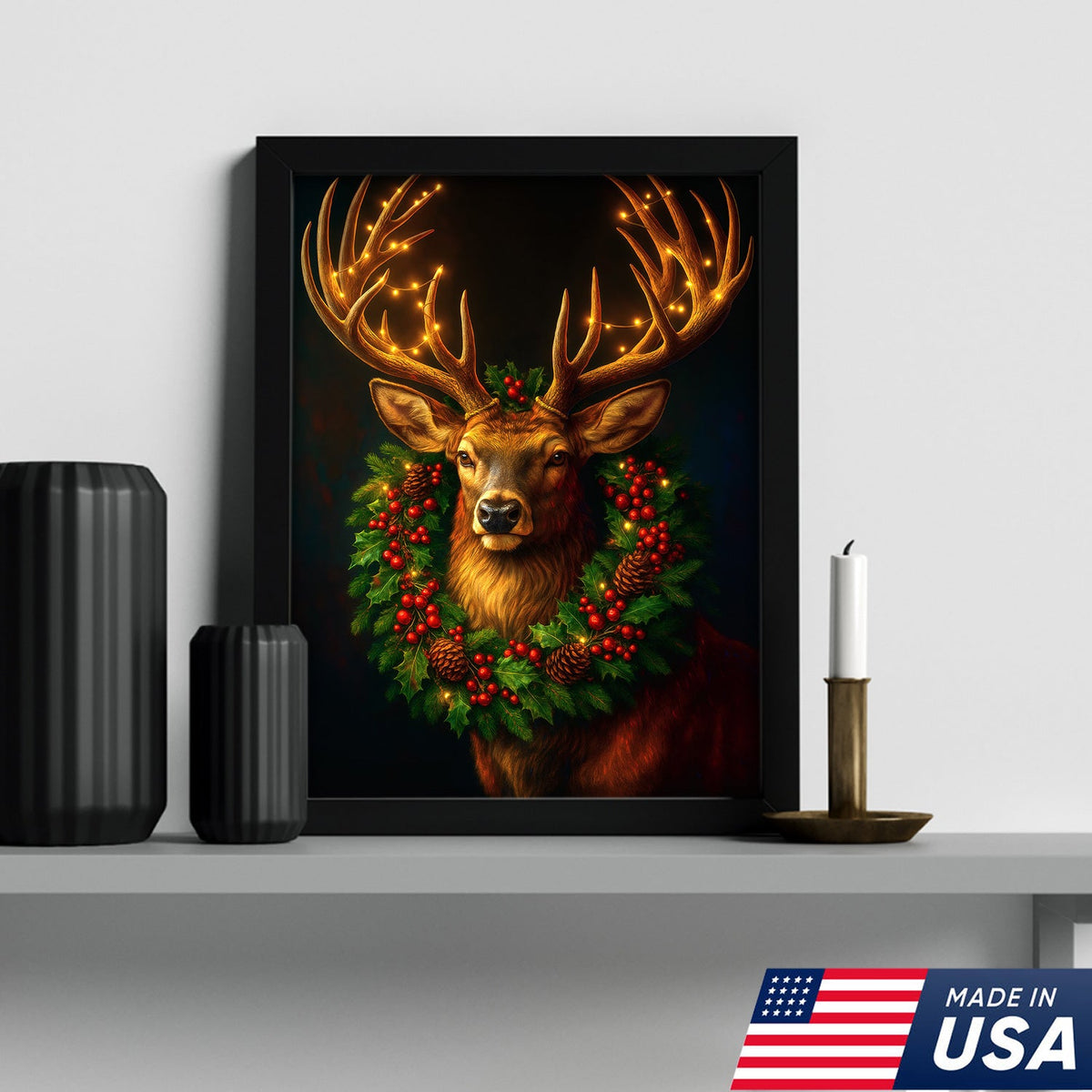 Christmas Deer Canvas Wall Art - Rustic Holiday Decor for Hunters, Cabin & Lodge Christmas Gift