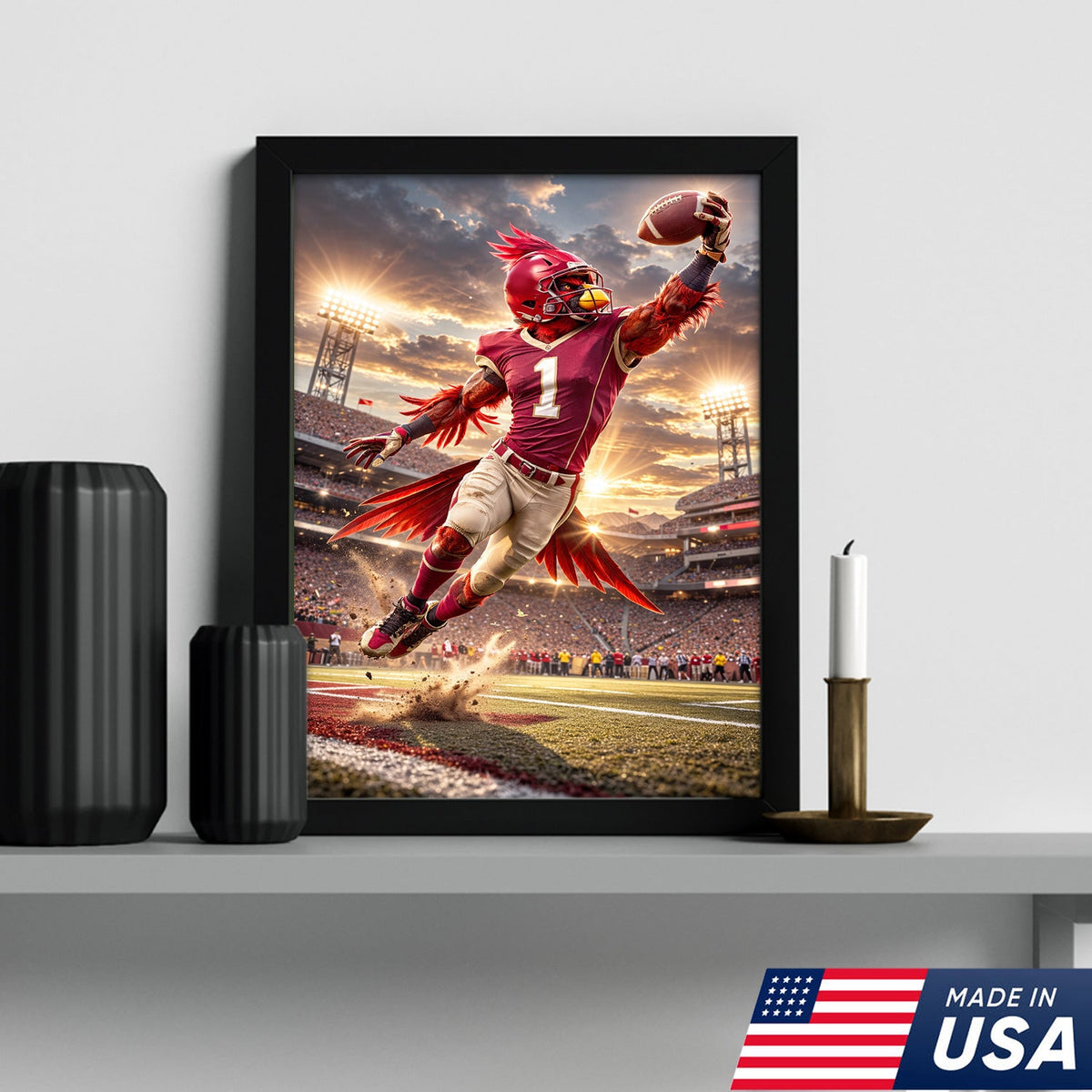 Red Cardinal Football Canvas Wall Art – Dynamic Touchdown Stadium Print