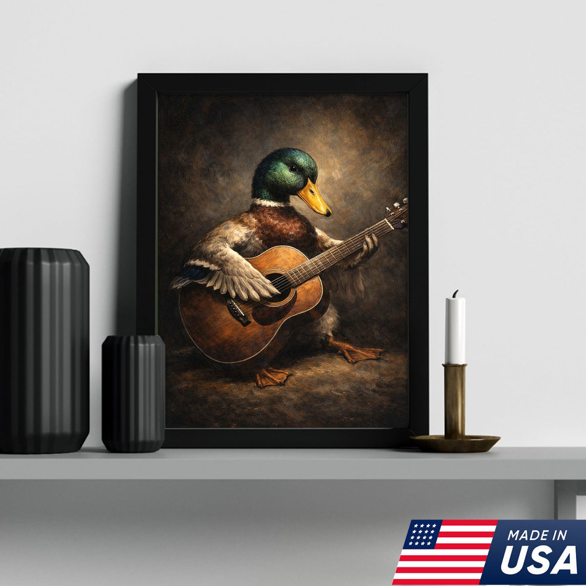 Funny Duck Playing Guitar Canvas Wall Art Music Animal Decor