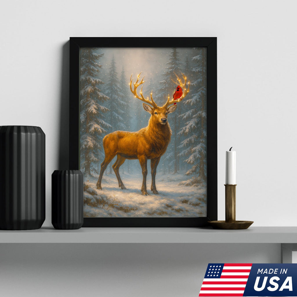 Majestic Deer Christmas Canvas Wall Art – Winter Woodland Decor, Lighted Antlers Canvas