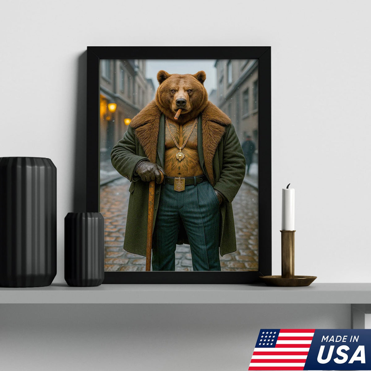 Urban Boss Bear in Fur Coat Canvas Wall Art, Dapper Animal product image 9