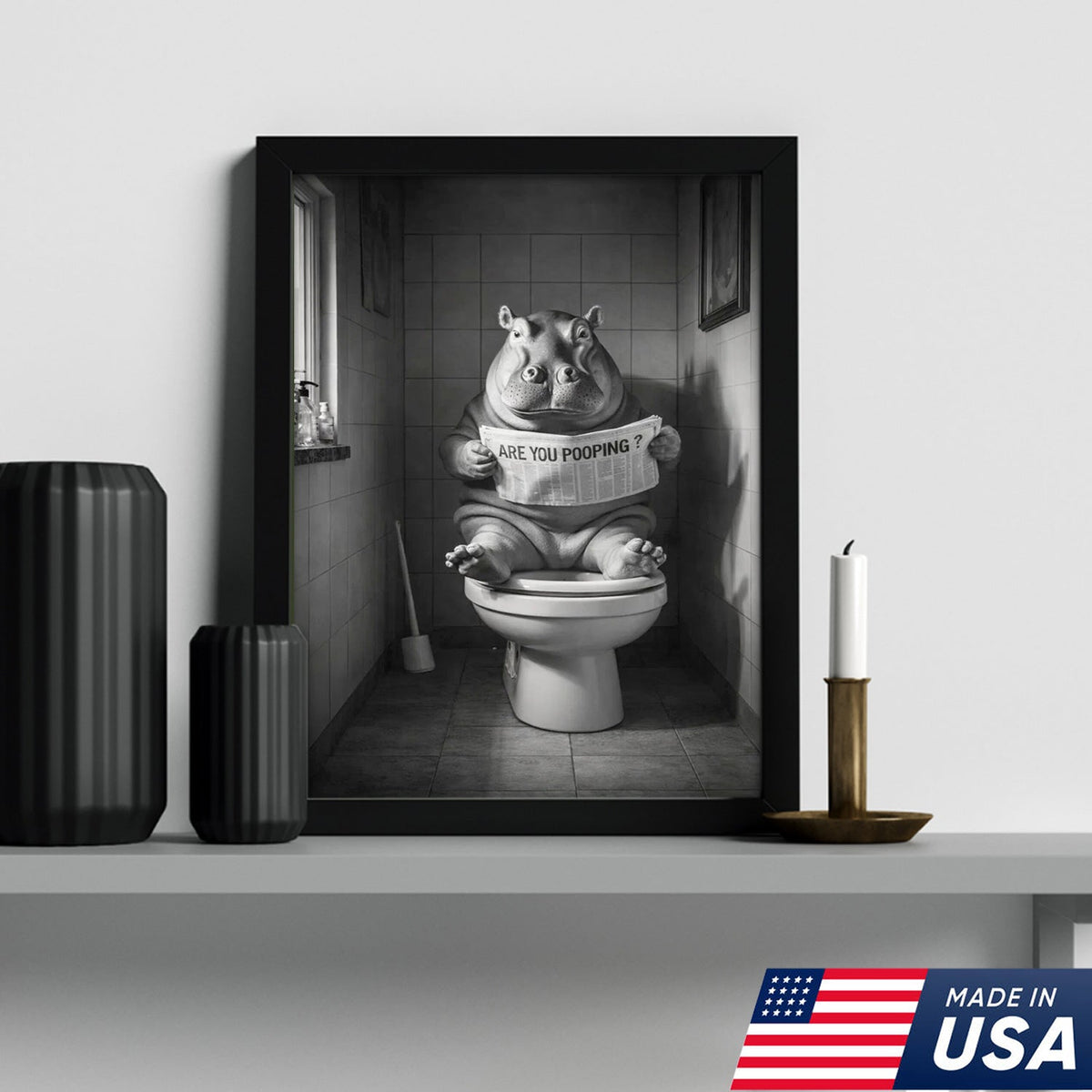 Funny Hippo Bathroom Wall Art, Are You Pooping Hippo Toilet Canvas