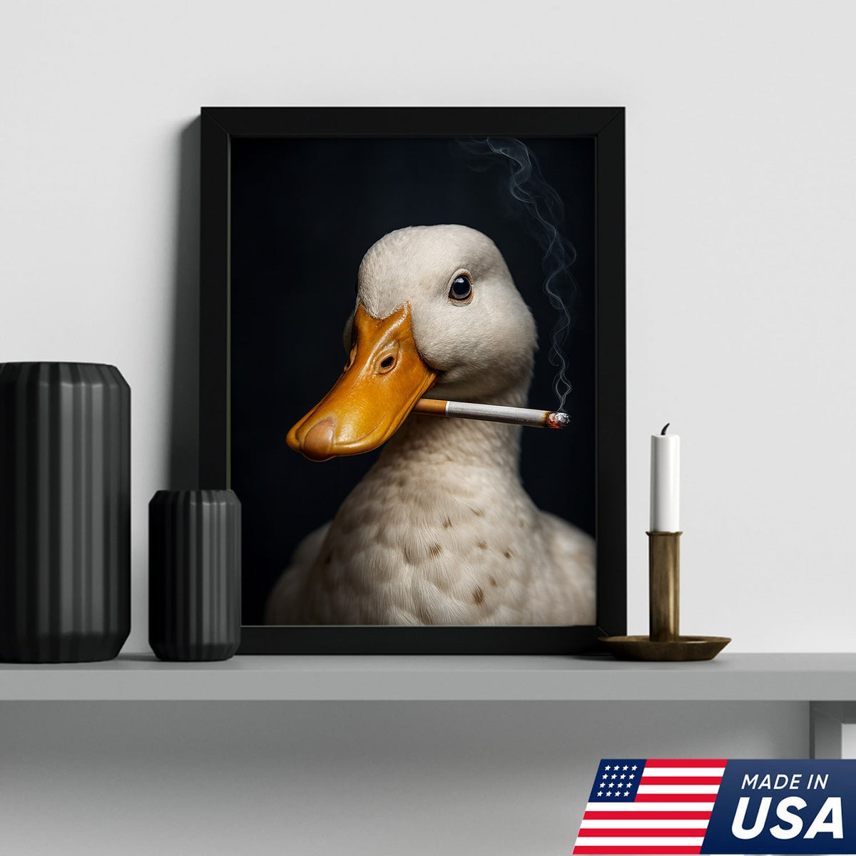 Smoking Duck Wall Art Canvas – Funny Farmhouse Decor for Men, Bar, Garage & Man Cave