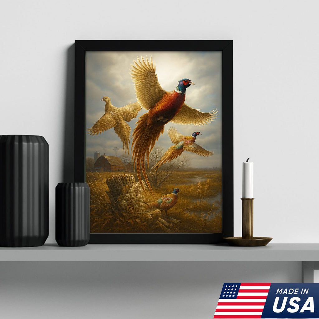Pheasant in Flight Canvas – Rustic Countryside Wall Art for Lodge & Hunting Decor