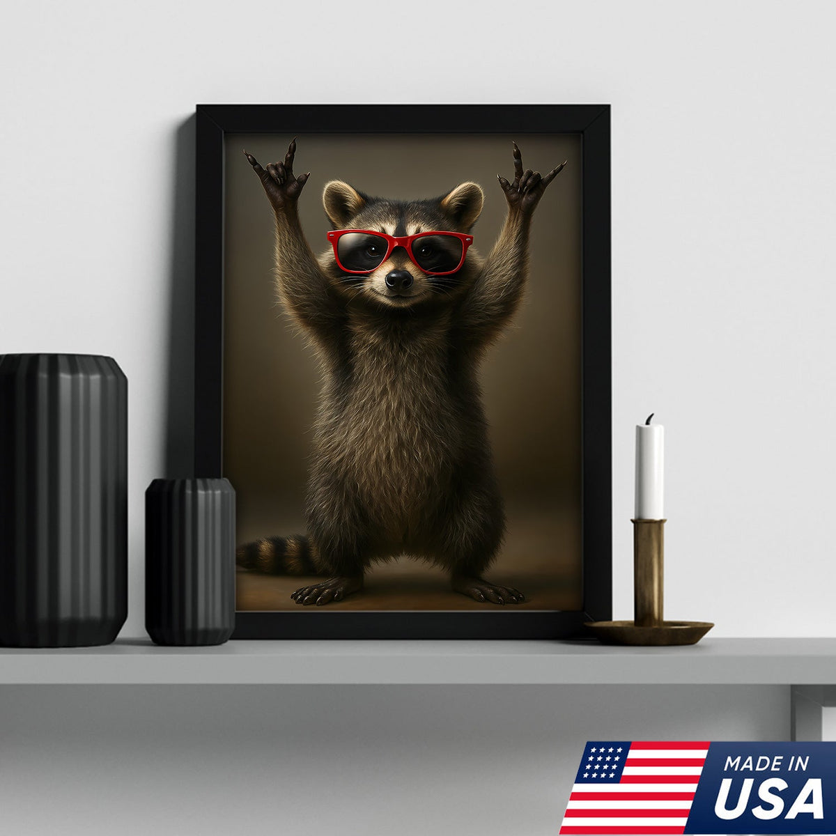 Cool Raccoon Wear Glasses Canvas Wall Art – Funny Gift for Hunters, Men & Cabin Decor