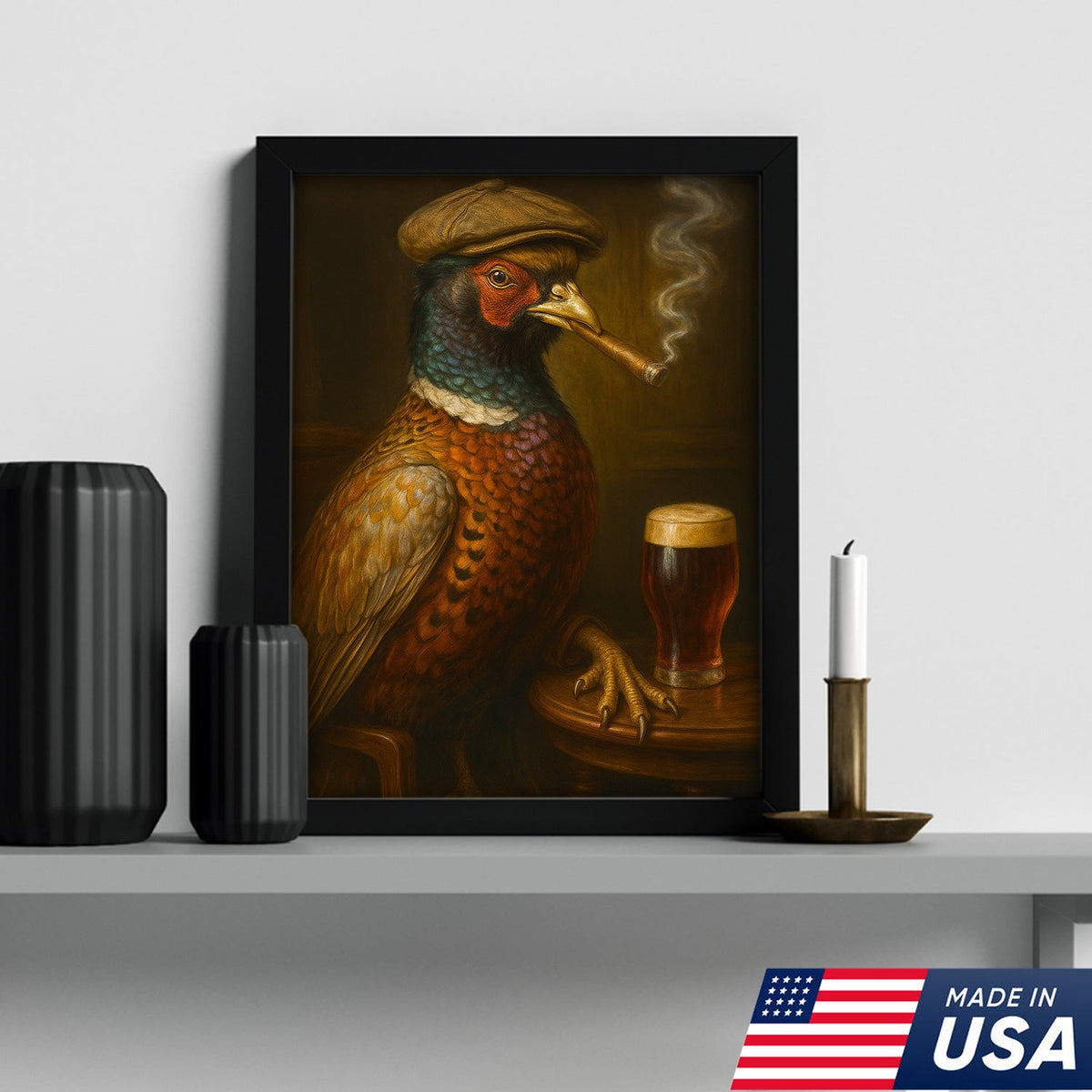 Pheasant Beer & Smoking Canvas – Funny Rustic Wall Art for Hunters, Bar & Man Cave Decor