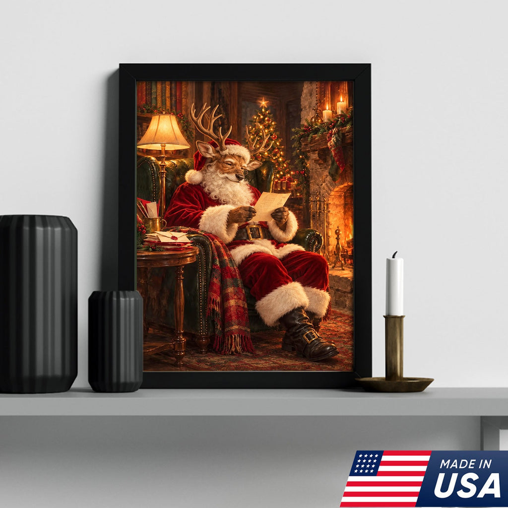 Santa's Cozy Reindeer Canvas
