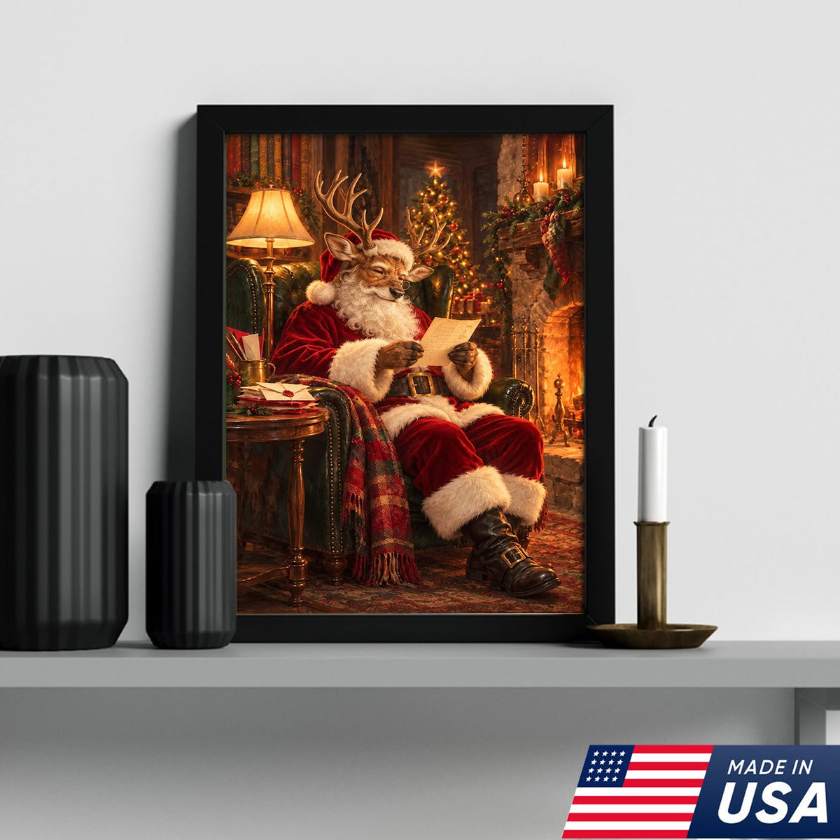 Santa's Cozy Reindeer Canvas