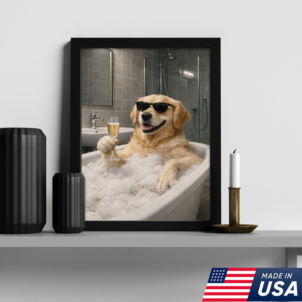 Golden Retriever Bath Canvas Wall Art, Funny Dog Bathroom Decor