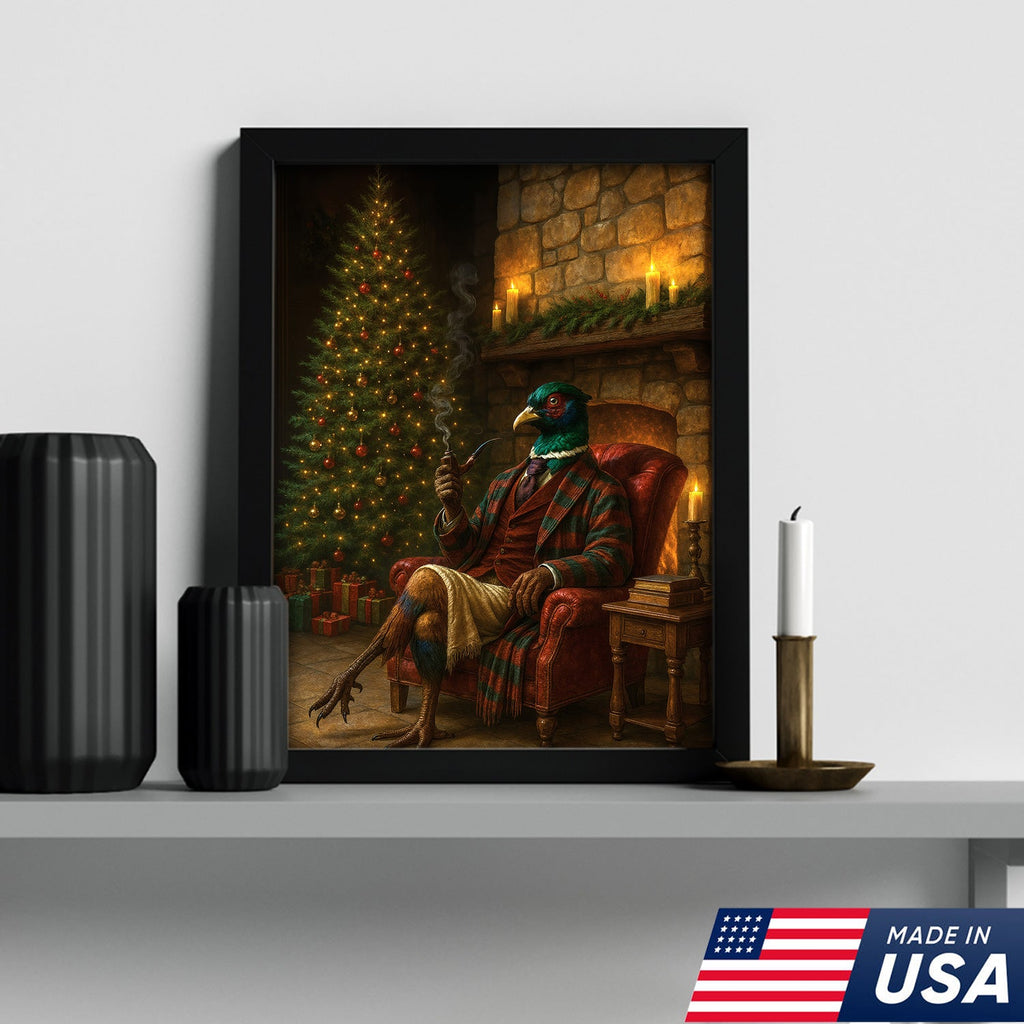 Holiday Pheasant Gentleman Canvas Wall Decor – Cozy Christmas Artwork for Cabin or Farmhouse