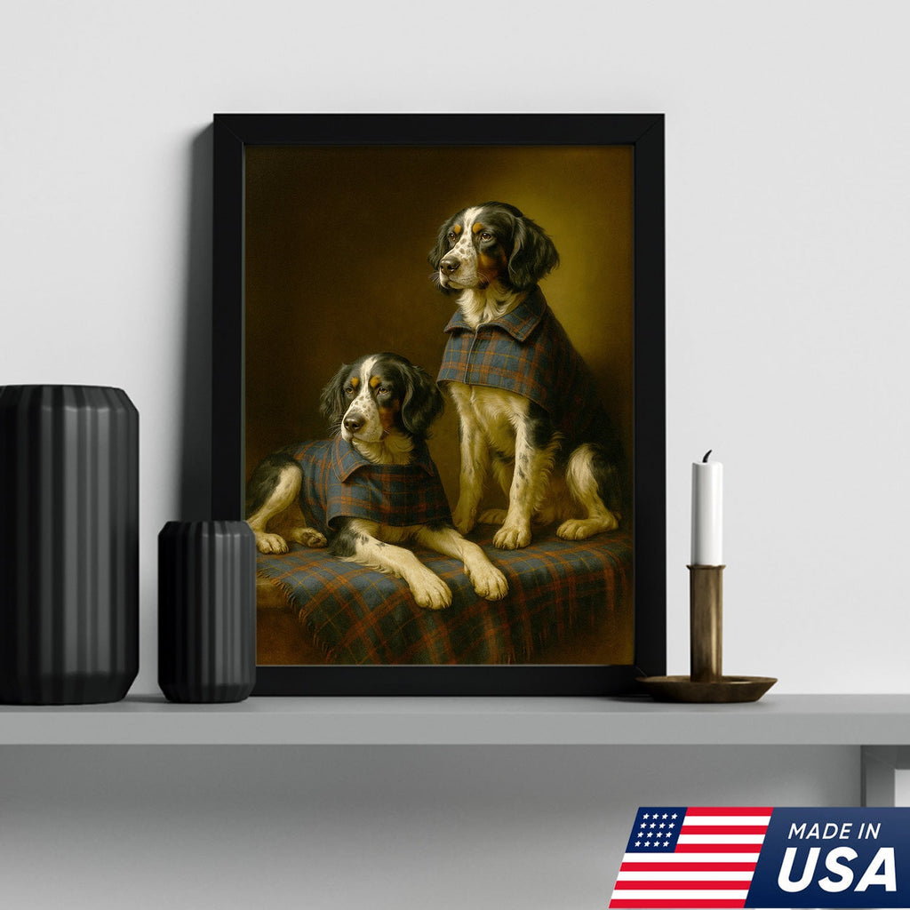 Elegant Dog Portrait Christmas Canvas Wall Art – Classic Plaid Outfit Decor