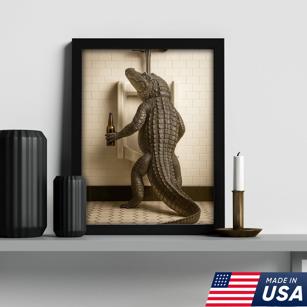 Alligator Bathroom Canvas Wall Art - Funny Rustic Lodge Decor for Cabin, Bar, and Wildlife Lovers