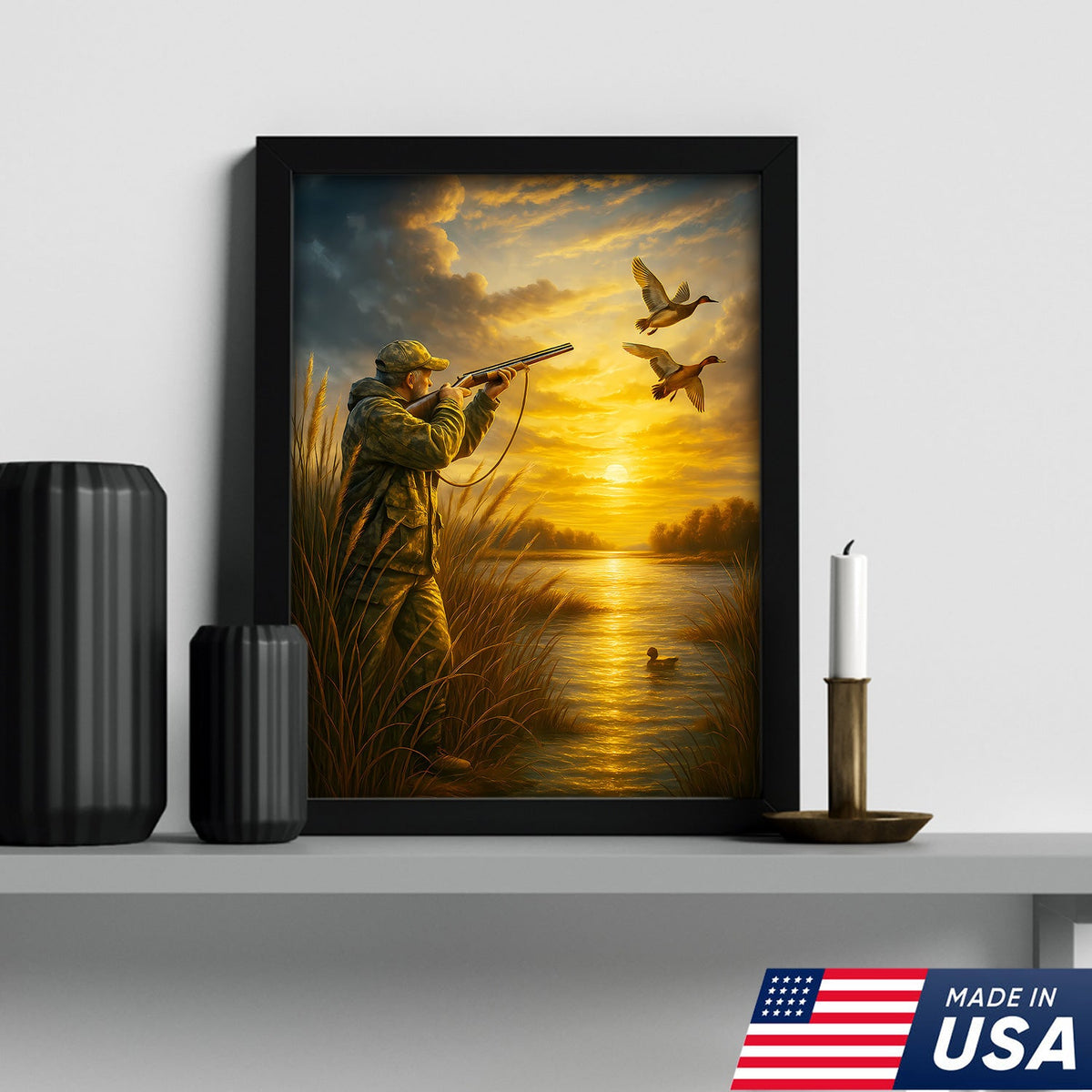 Duck Hunting Wall Art – Sunset Waterfowl Canvas for Hunters, Man Cave & Cabin Decor