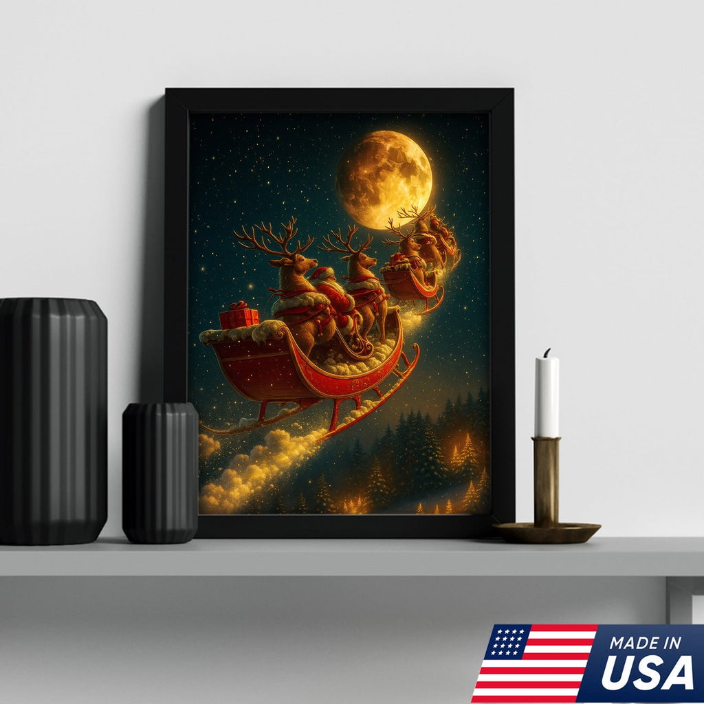 Magical Santa Sleigh and Reindeer Canvas – Christmas Wall Art Gift for Hunters & Holiday Lovers