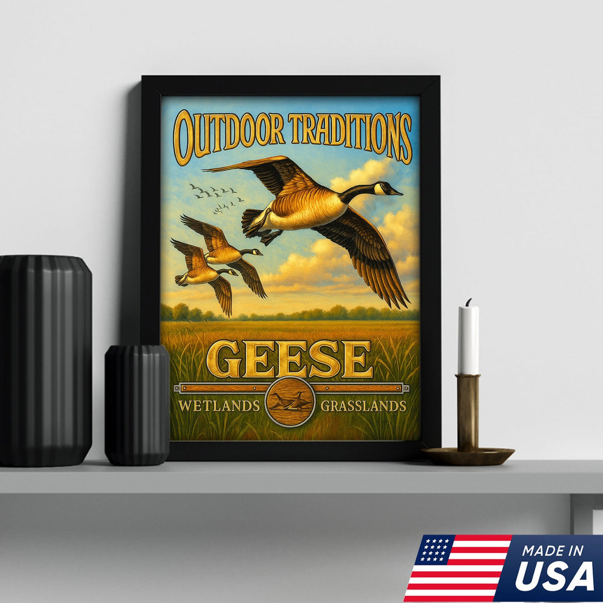 Geese Hunting Canvas Wall Art – Rustic Wildlife Wetlands Decor Gift for Hunters & Bird Lovers