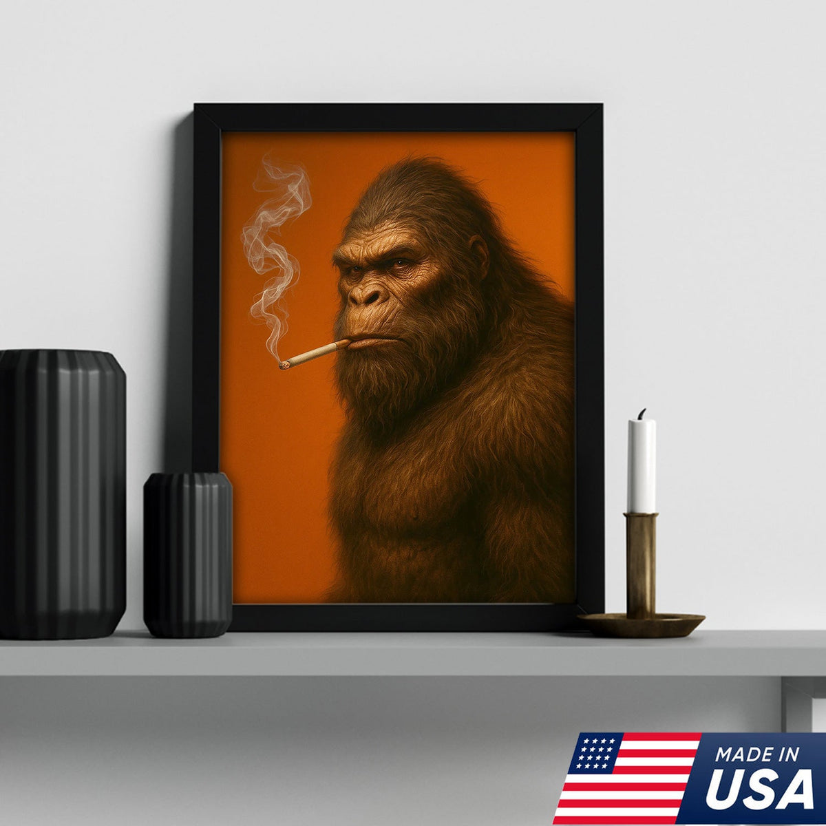 Bigfoot Canvas Wall Art – Mysterious Creature Print – Rustic Cabin and Lodge Wall Decor