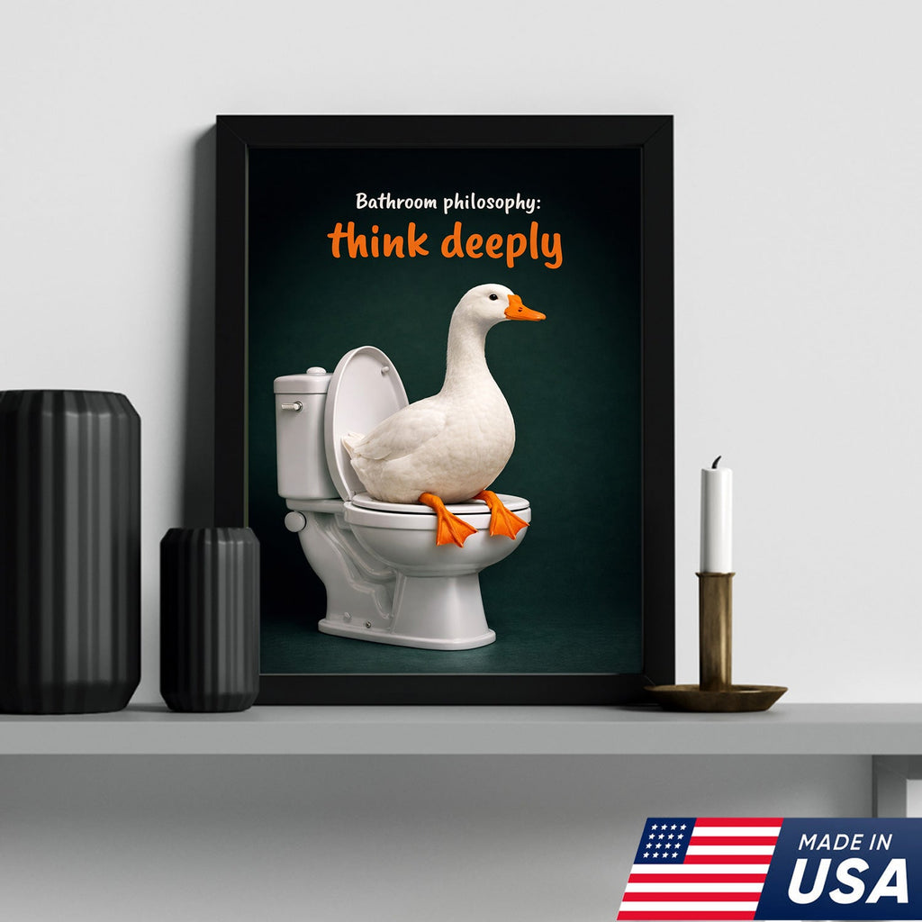 Think Deeply Duck Canvas Print – Funny Bathroom Philosophy Wall Art