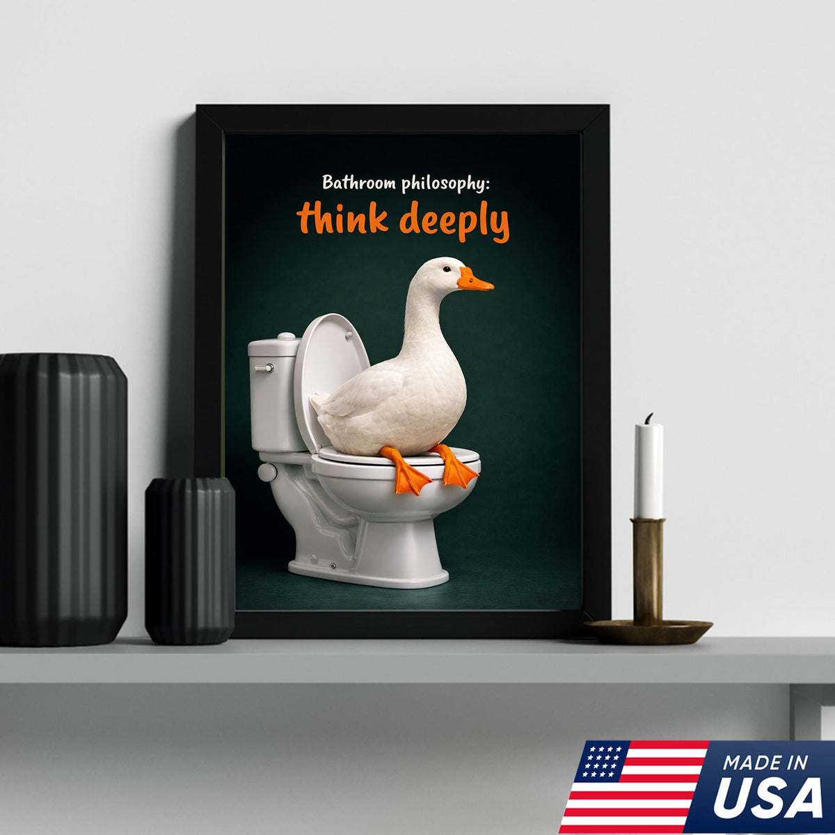Think Deeply Duck Canvas Print – Funny Bathroom Philosophy Wall Art