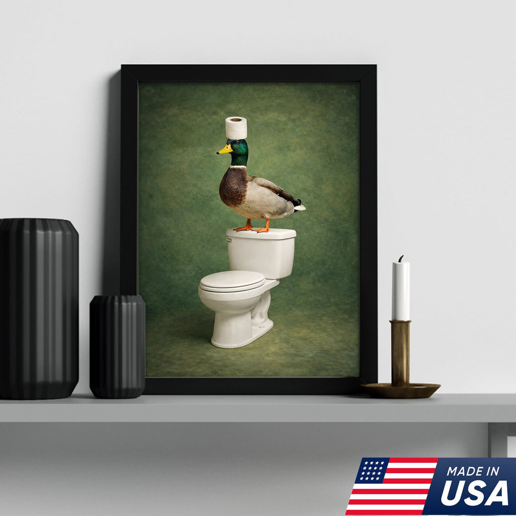 Funny Duck Bathroom Wall Art, Duck on Toilet Bathroom Canvas