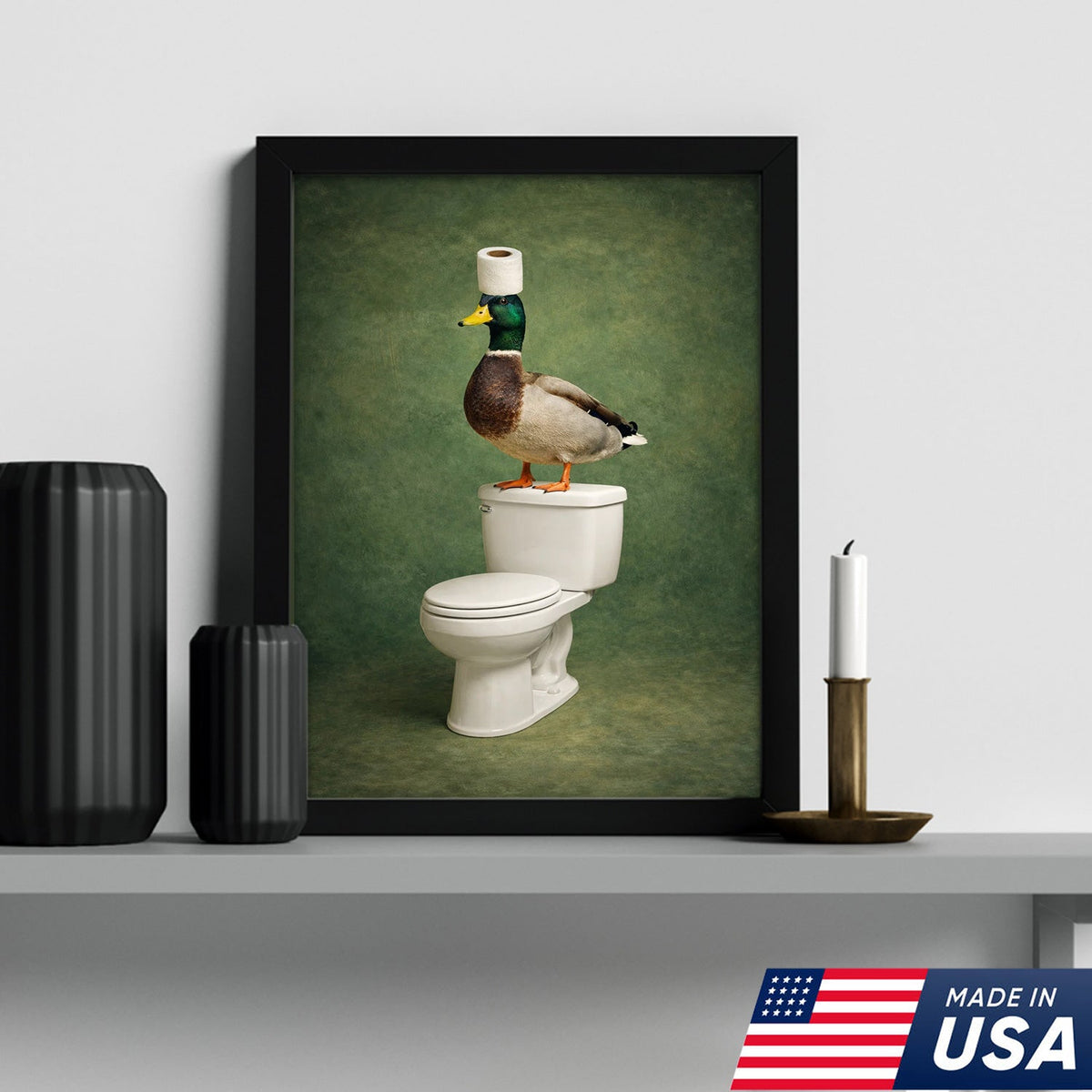 Funny Duck Bathroom Wall Art, Duck on Toilet Bathroom Canvas