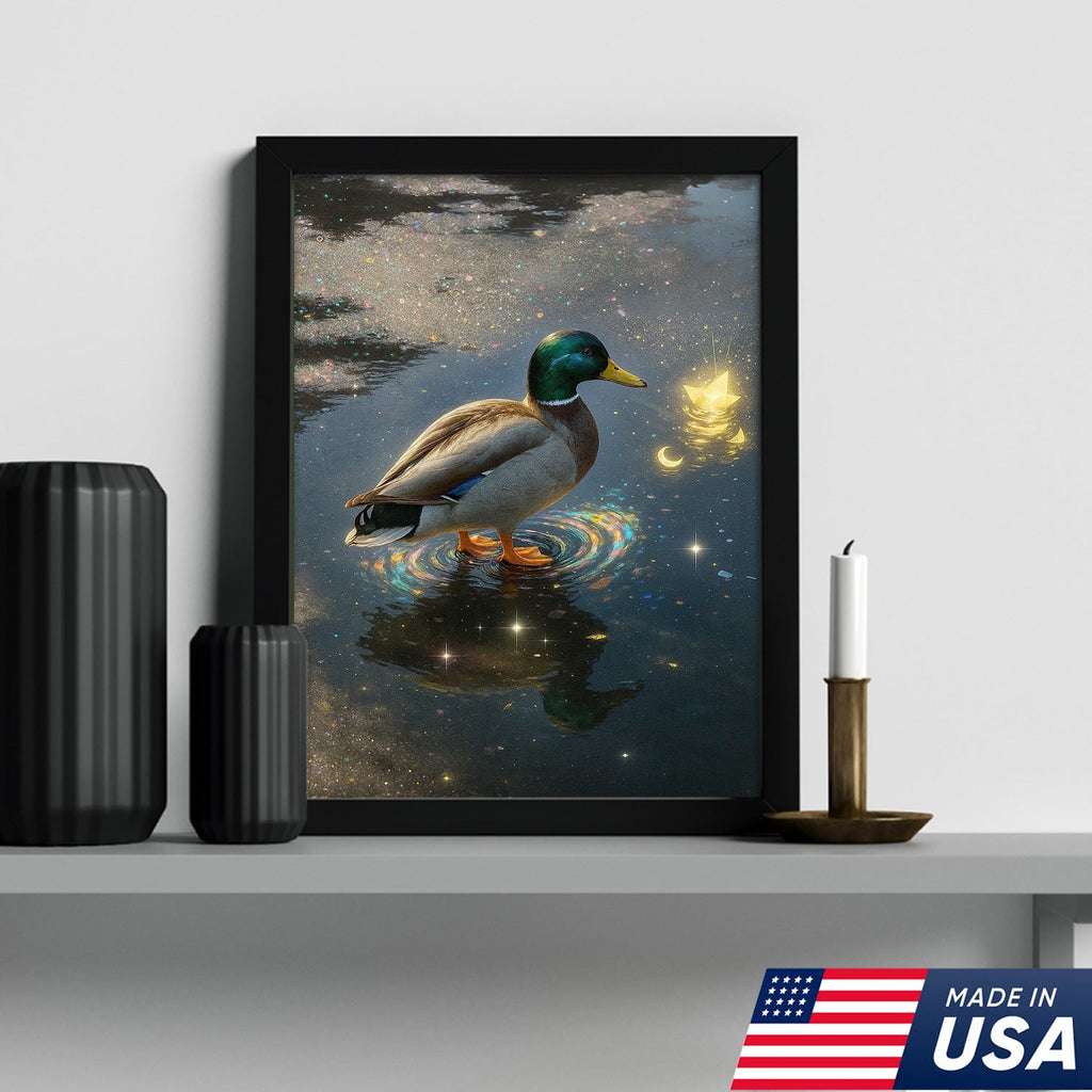 Magical Duck Canvas Art – Enchanted Night Water Scene with Glowing Stars