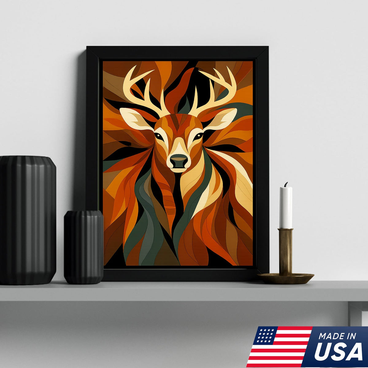 Geometric Deer Canvas Wall Art – Modern Rustic Decor for Hunters, Cabin, Lodge & Man Cave
