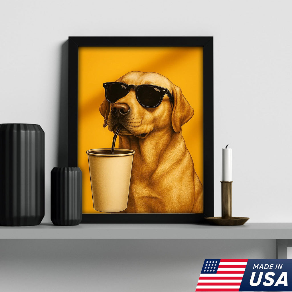 Cool Dog Canvas Wall Art – Funny Labrador with Sunglasses – Playful Rustic Home or Lodge Decor