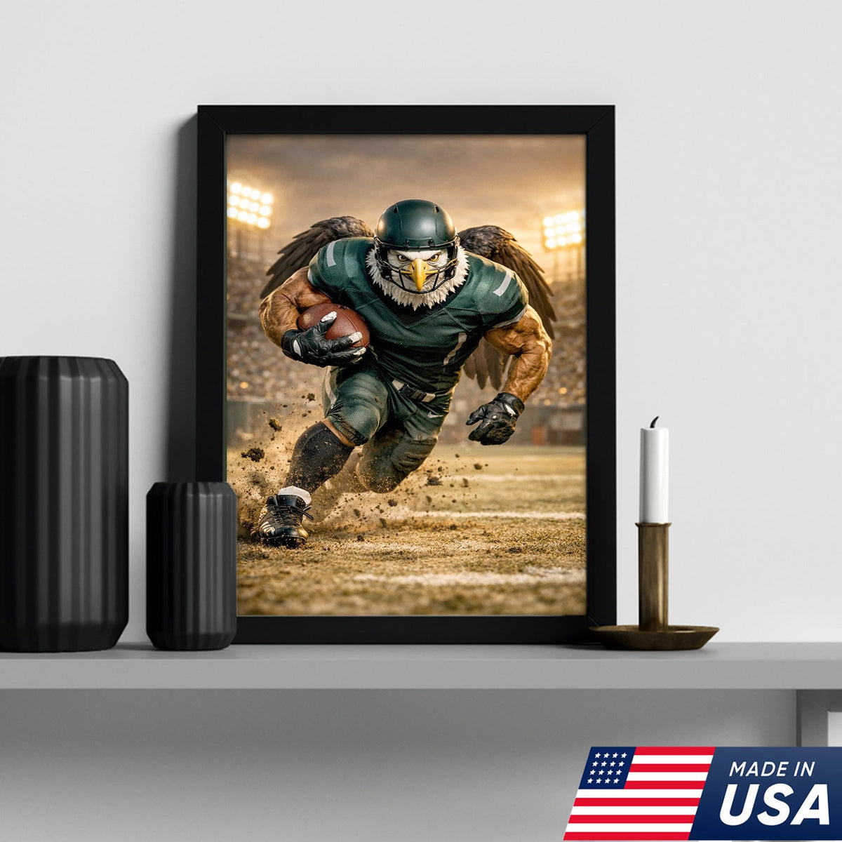 Eagle Football Player Canvas Wall Art – Powerful Stadium Action Print