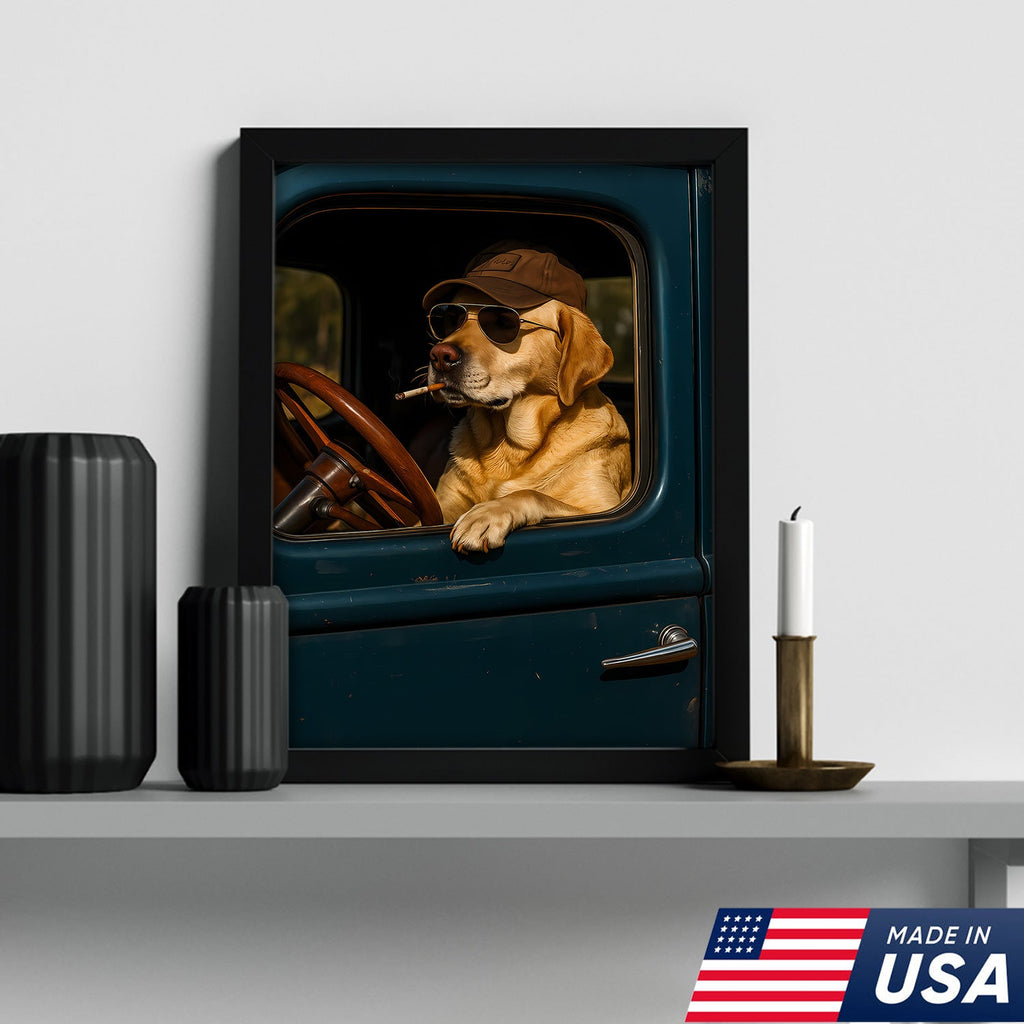 Cool Labrador Driver Canvas – Funny Country Dog Wall Art for Hunters