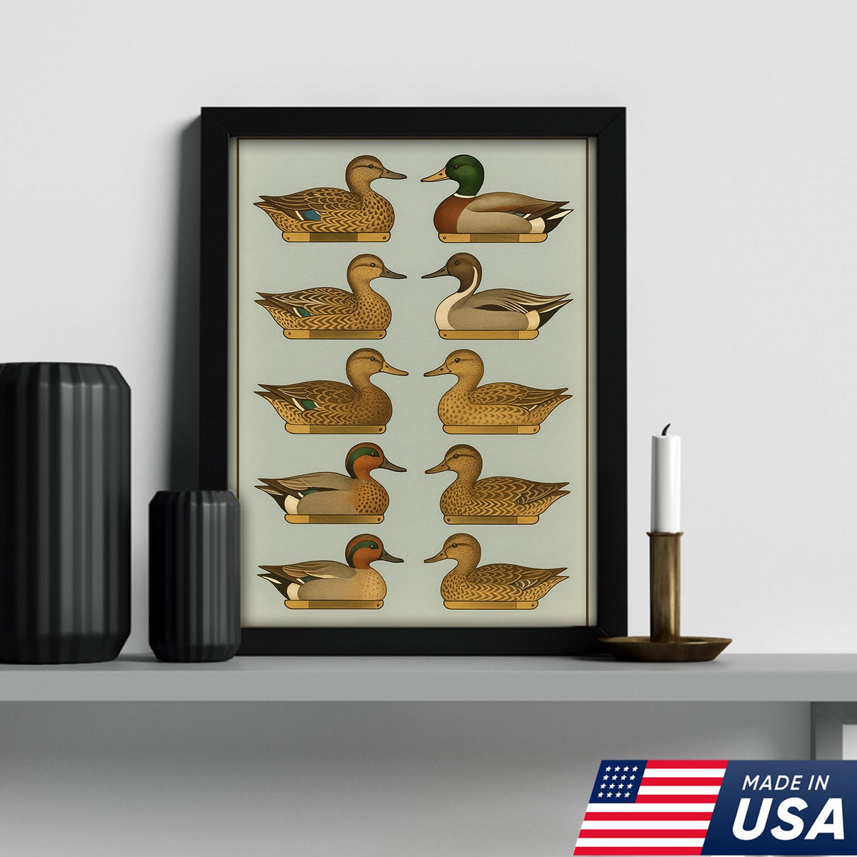 Duck Species Identification Canvas Wall Art – Rustic Hunting Lodge Decor for Hunters & Bird Lovers