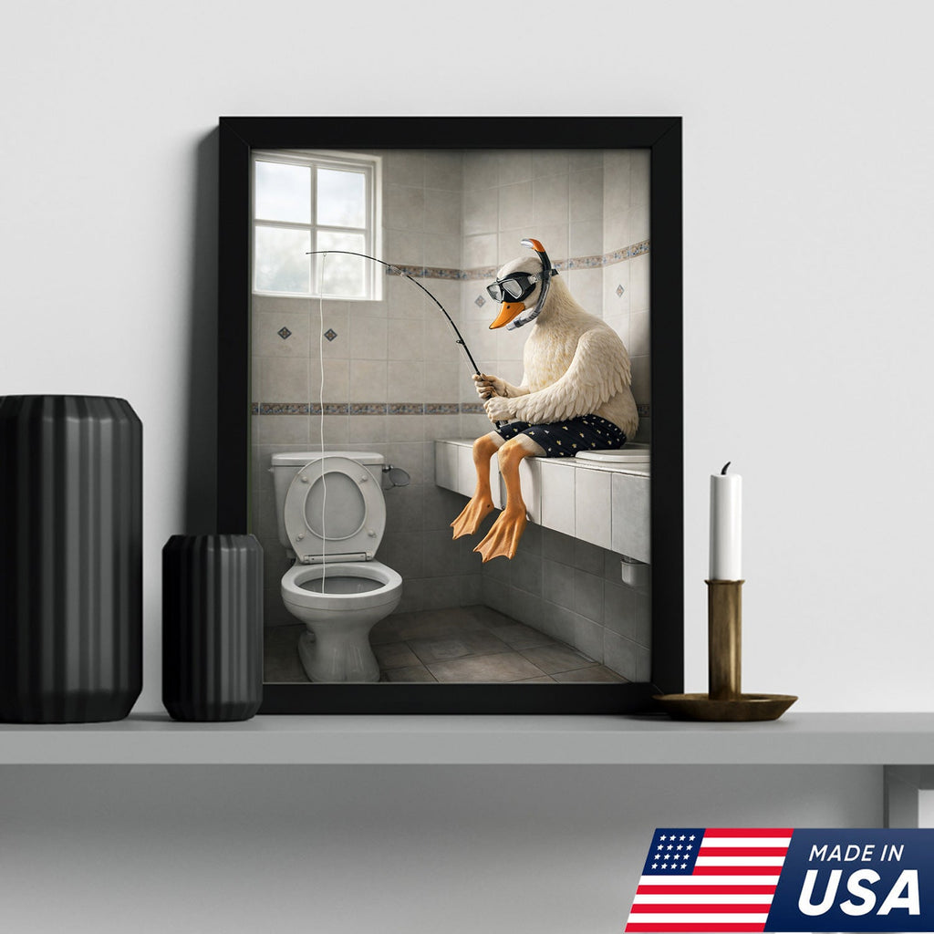 Funny Duck Fishing Canvas – Bathroom Wall Art – Meme Decor