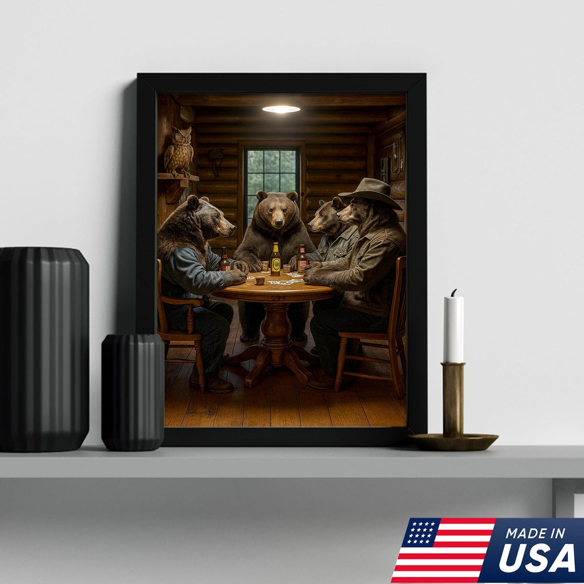Bears Playing Poker Wall Art Canvas – Funny Cabin Decor Canvas Print for Bar & Man Cave