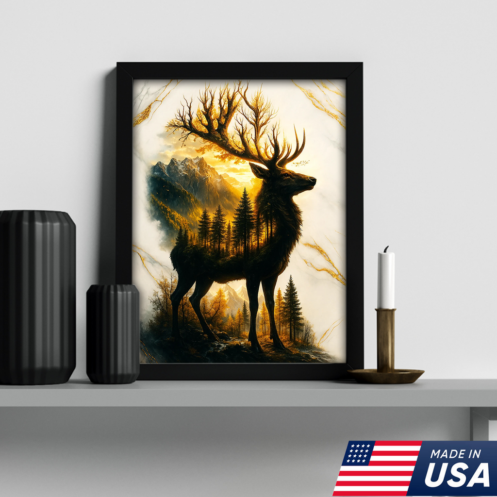 Majestic Deer Canvas Wall Art – Rustic Wildlife Decor, Forest Landscape within Buck Silhouette