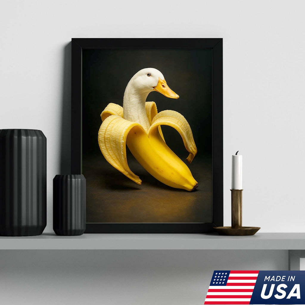 Banana Duck Canvas Wall Art, Surreal Fruit Animal Print, Funny Kitchen & Bathroom Decor