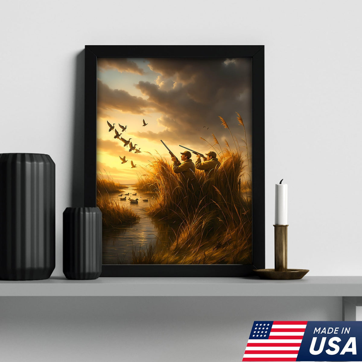 Duck Hunting Sunset Canvas – Rustic Wall Art for Hunters, Cabins & Outdoor Enthusiasts