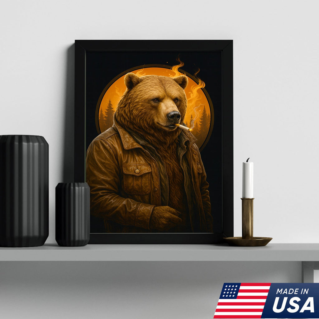 Smoking Bear Wall Art Canvas – Badass Leather Jacket Print product image 9