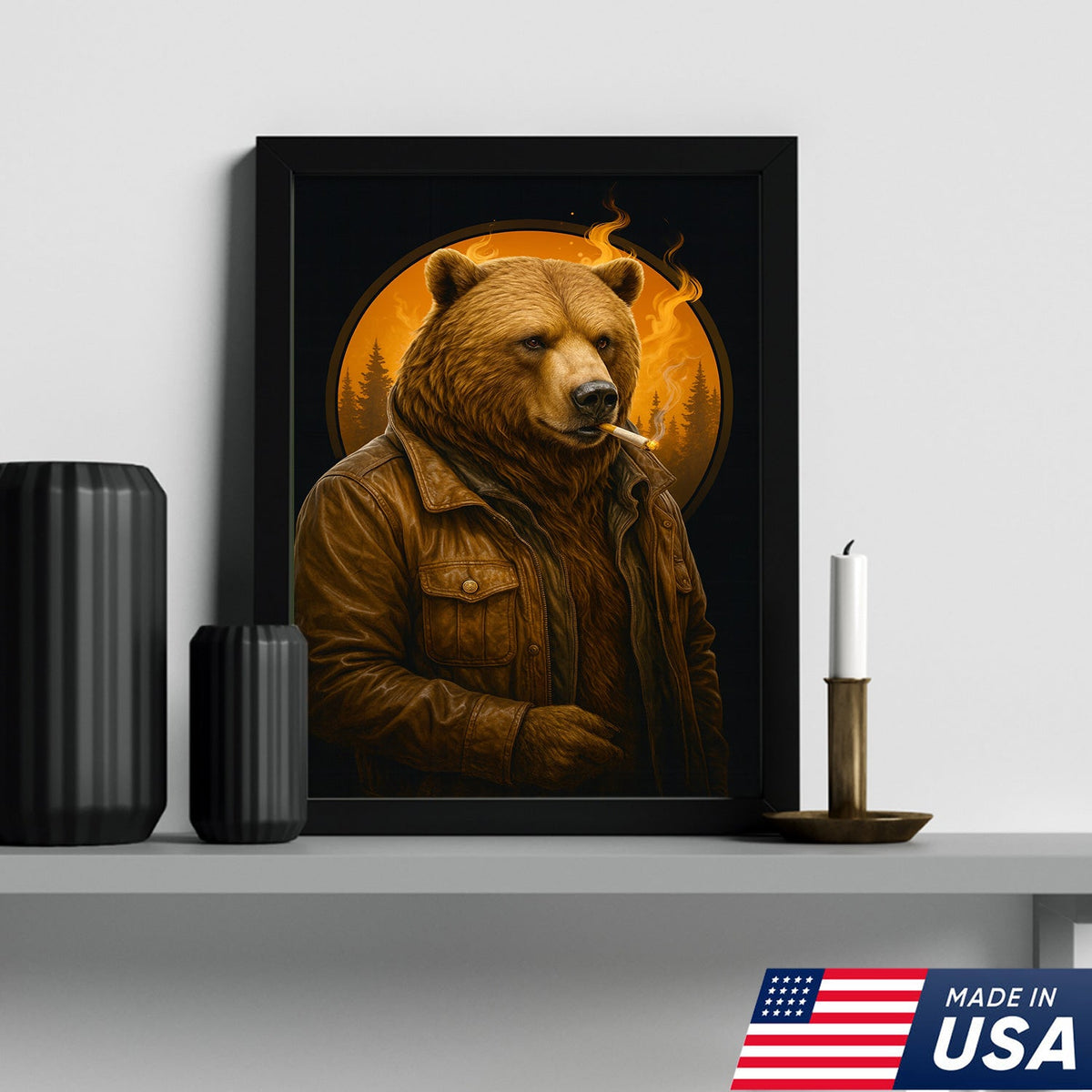 Smoking Bear Wall Art Canvas – Badass Leather Jacket Print product image 9