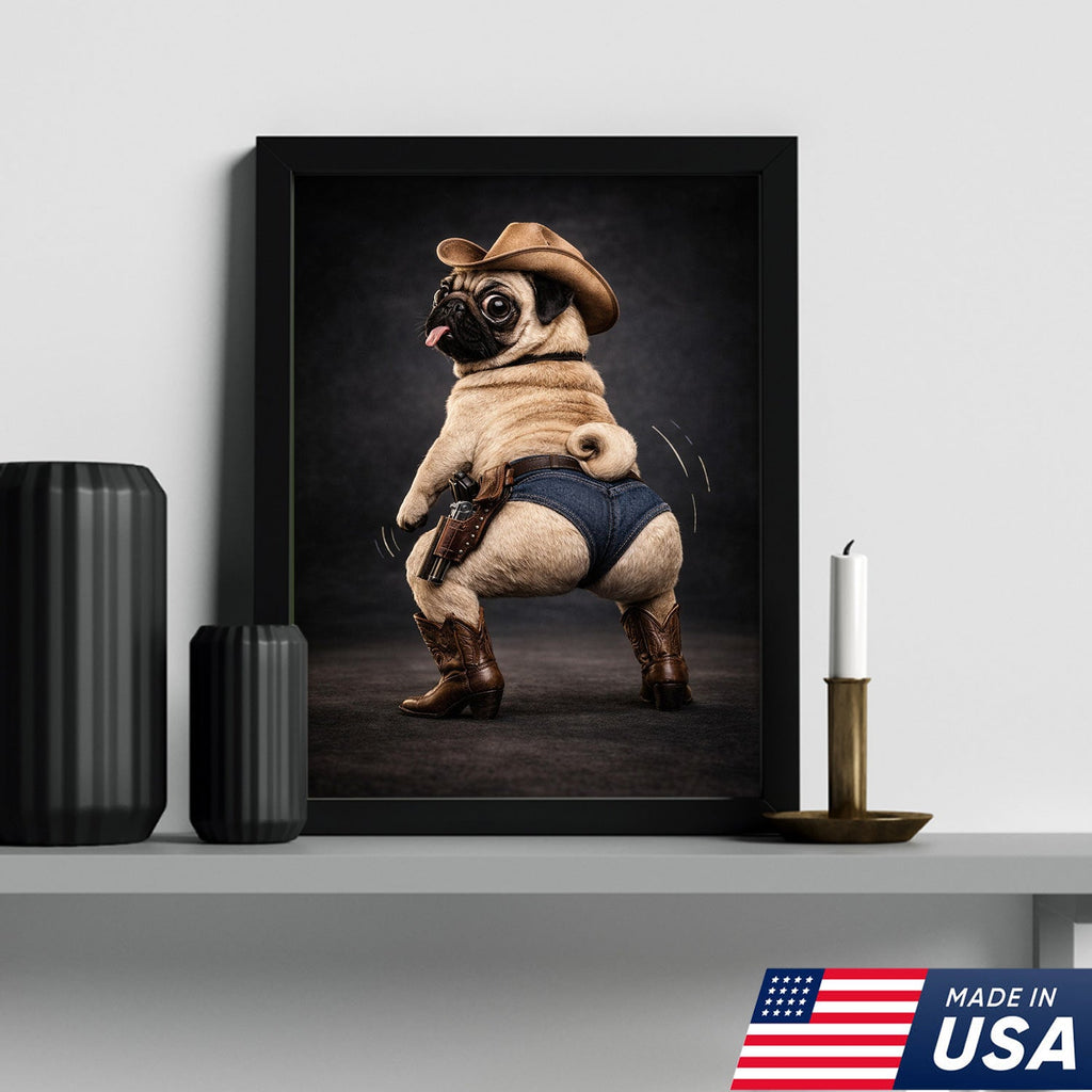 Funny Pug Canvas – Cowboy Dog Wall Art – Western Humor Decor