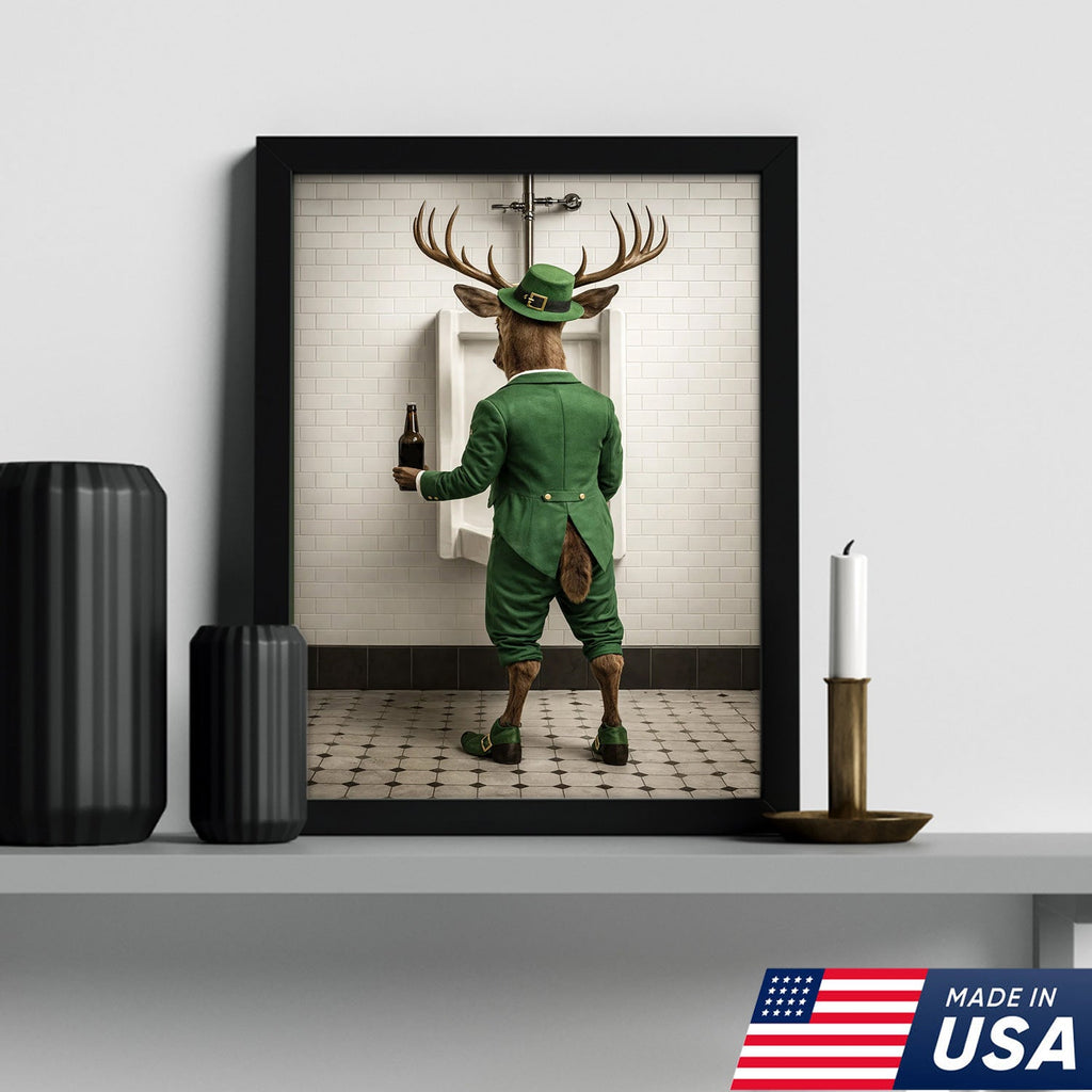 Funny Deer Canvas Wall Art, Leprechaun Buck Bathroom Humor Print