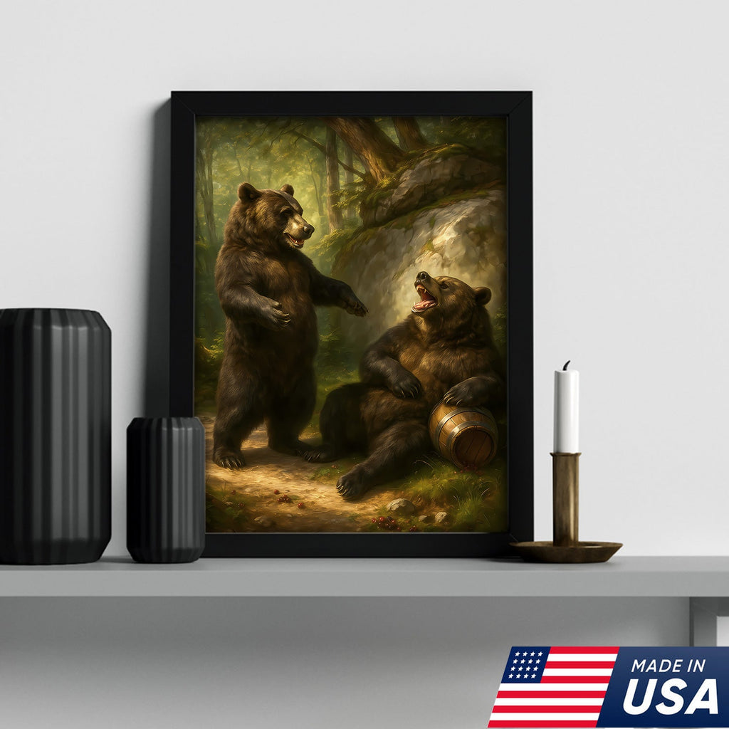 Funny Drunk Bears Canvas – Rustic Cabin Wall Art Gift for Hunters, Beer Lovers & Man Caves